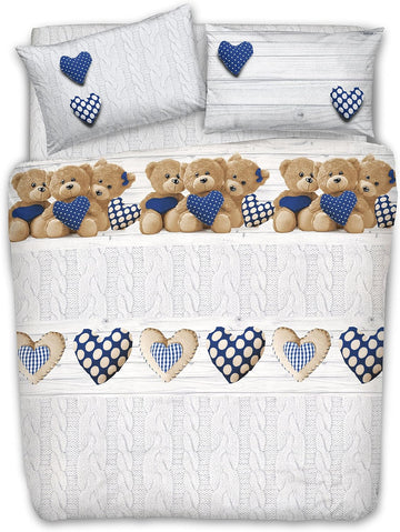 Parure Copripiumino Matrimoniale e Singolo 100% Cotone | Orsetti Blu